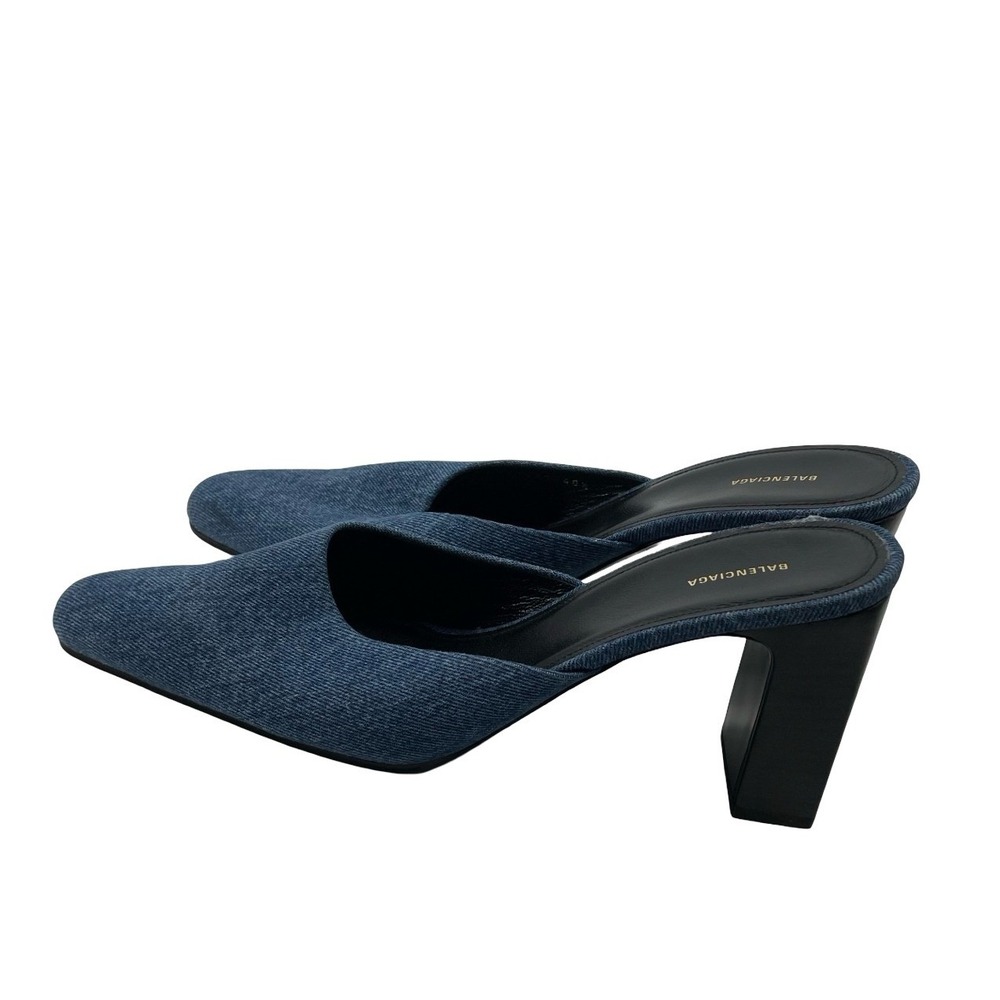Balenciaga Women Heels Mules Pointed Toe Blue Denim 40.5